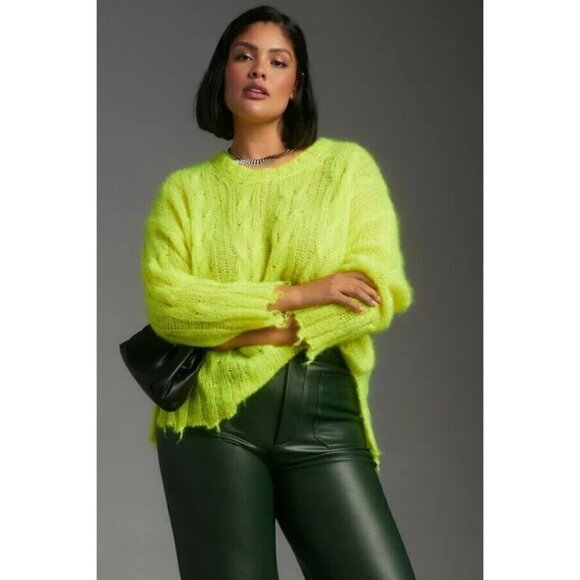 NEW ANTHROPOLOGIE THE POSEY STITCHY DISTRESSED WOOL-BLEND YELLOW SZ XXS - Picture 1 of 9